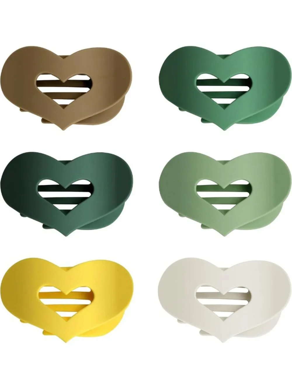 6 Soft Shell Heart Claw Hair Clips - Matte Silicone, Earth Tone & Pastel Colors